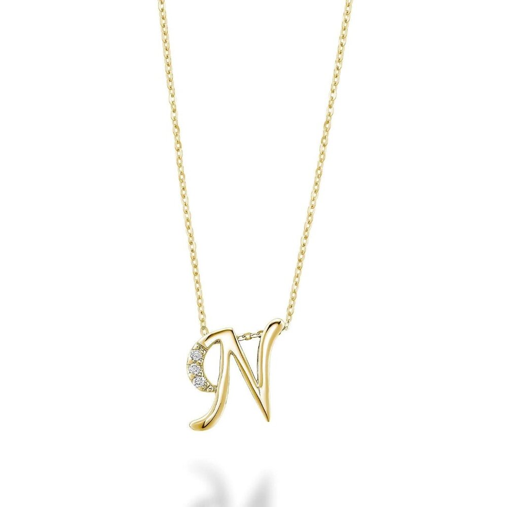 Mini Diamond Initial N Pendant with Chain.